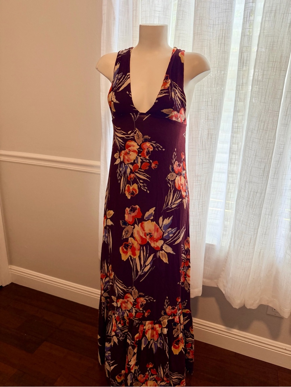 Billabong Burgundy Floral Open Back Maxi Dress